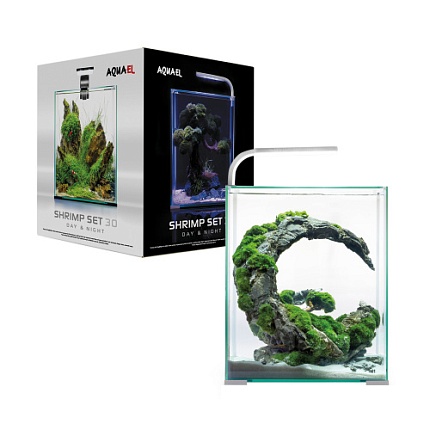 Aквариум AQUAEL SHRIMP SET DAY&NIGHT 30 белый (30 л), TURBO MINI, FIX 2 50 Вт, Leddy Smart D&N 4.8Вт