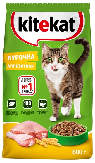 KITEKAT "Курочка аппетитная" сухой 0,8 кг 1х10 шт